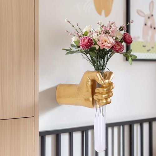 Handwandvase, goldene Handskulptur für kinetische Kunst, einzigartige gruselige Wanddekoration, Hängevase für einzigartige Dekoration in Wohnzimmer, Eingang und Zimmer, Palmistry-Vase, Statue (Gold)
