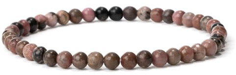 Landorilo Bracelet en Pierre Naturelles pour Homme et Femme, Composé de Perles de Pierres Rondes de 4mm, Yoga Élastique, Bracelets Porte Bonheur(R Rhodonite Noire Rose)