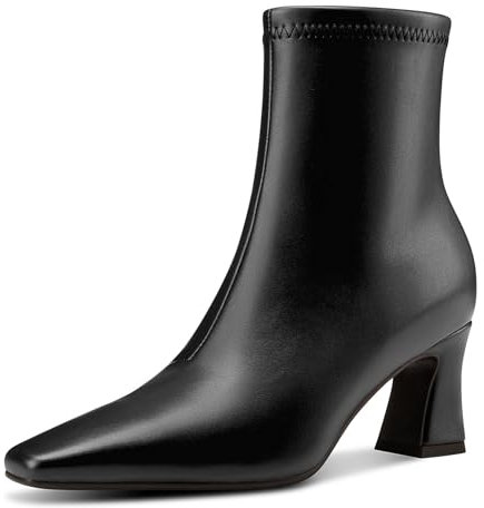 NobleOnly Donna Stivaletti Quadrata Punta Cerniera Chunky Blocco Tacco Heel Stivali Casual Ufficio Dress Stivali 7 CM Heels Nero 37 EU