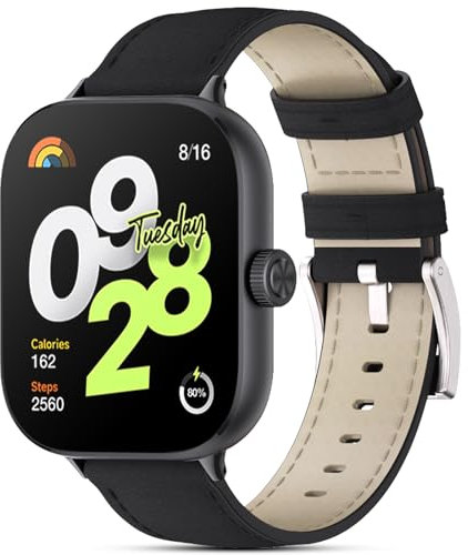 CHANRASI Lederarmband Kompatibel mit Xiaomi Redmi Watch 5/Xiaomi Mi Band 9 Pro, Echtes Lederband Ersatzarmband Herren Damen Armbands für Redmi Watch 4 /Mi Band 9 Pro, Schwarz