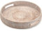 Rundes Rattan Serviertablett, Handgewebtes Serviertablett mit Griffen, Wicker Servierkorb, Dekoratives Tablett für Heimdekor (Weißwasch, 36 cm)