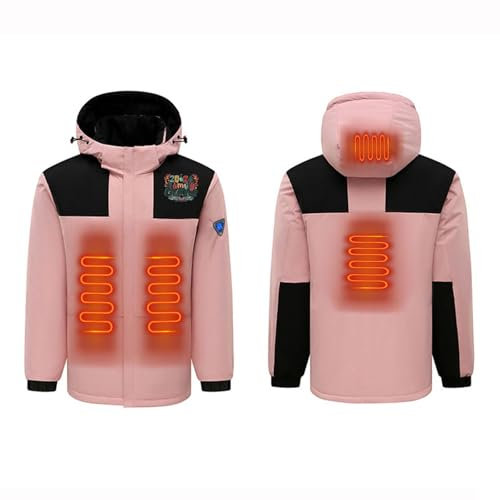 FunAloe Ladies Raincoats Women Heated Jacket Self Heating Coats Plus Size Waterproof Jackets for Women 4 Heating Zones Windproof Overcoat Printed Warm Detachable Hooded Outwear Mens Body Warmer
