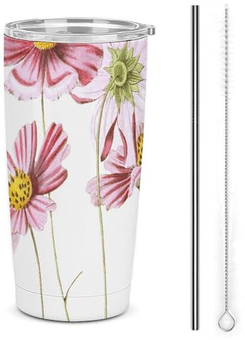 FleurS de l'univerS Mug ISotherme - ConServe La Température DeS BoiSSonS ChaudeS Et FroideS - ISolant En Acier Avec Paille Et Couvercle Étanche 30oz