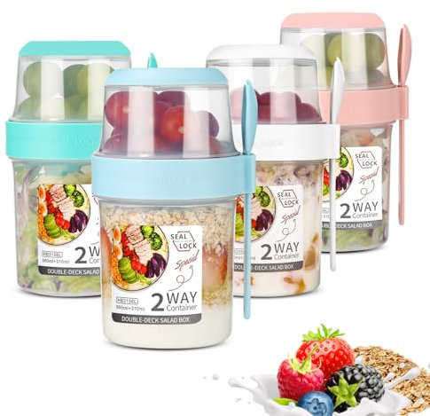 SinLaw Portátil Taza de Cereales 310+560 ml, Diseño de doble sello,2 en 1 Vasos yogurtera,Puede ser reutilizado,Vaso Cereales para Llevar (4PCS(310ml+560ml)