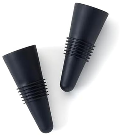 Rabbit Wine Bottle Stoppers Set of 2 - Airtight Rubber and Stainless Steel Seal, Fits All Wine Bottle Sizes, Dishwasher Safe, Black