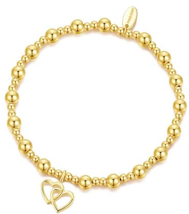 Philip Jones Gold Plated Heart Link Beaded Stretch Bracelet