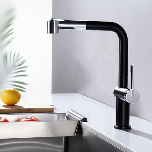 CECIPA Robinet Cuisine Douchette Noir avec 2 Jets, Mitigeur Cuisine Noir avec Douchette Extractible, Robinet Evier à 360° Rotation, Mitigeur Evier Douchette Extensible
