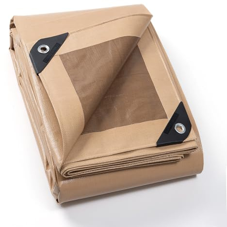GUARD SHIELD Telone di copertura con occhielli, impermeabile, 4 m x 4 m, beige/cachi, 200 g/㎡, telo protettivo, multiuso, resistente agli strappi, stabilizzato ai raggi UV, resistente alla muffa