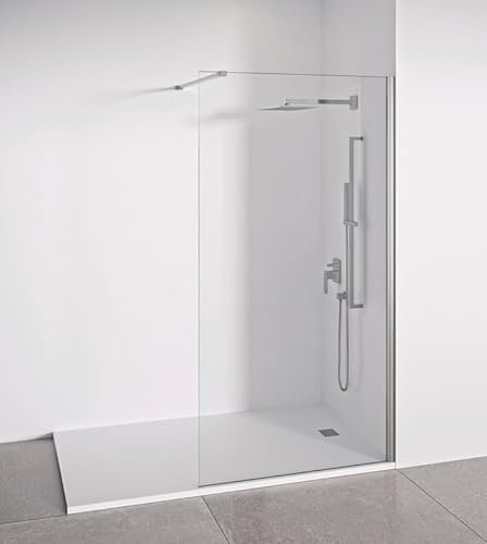 BELLOBATH - Mampara de ducha frontal panel fijo - Transparente - Cristal templado 8 mm Antical en ambas caras - Perfilería Cromo - Ancho adaptable 60-62 cm - Alto 195 cm