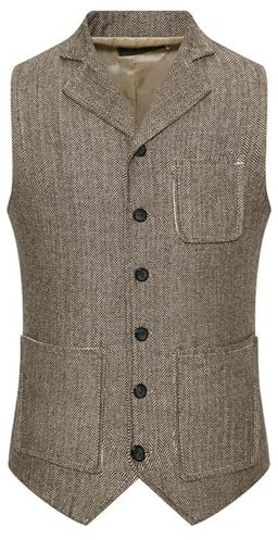 BERCIELY Basic Weste Herren Casual Mode All-Match Blazerweste Bankett Abschlussball Klassisch Anzugweste Business Arbeits Trend Outdoorweste C-Khaki L