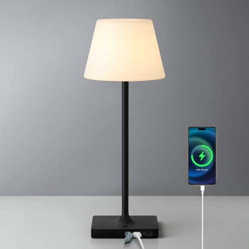 NEWSEE Rechargeable Cordless Table Lamp, Battery Operated Bedside Lamp, 4000mAh, Dimmable Touch Light, Waterproof, Portable, Outdoor Desk Lamp, Suitable for Bathroom, Dining, Bedroom, Camping (Black)