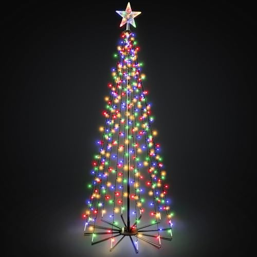VeryMerry 7Ft Christmas Cone Tree Multi-Colour for Indoor/Outdoor Use, 539 LED Light Pre Lit With Auto-Off Timer, 8 Lighting Modes