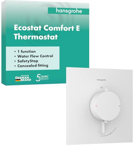 hansgrohe Ecostat Comfort E - Miscelatore termostatico incasso, Rubinetto termostatico con blocco di sicurezza (SafetyStop) a 40° C, Termostato quadrato, 1 utenza, bianco opaco, 33710700