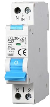 gloca Interruttore Magnetotermico Differenziale 1P+N 30mA 220V 6KA 1 Modulo DIN (32 Ampere)