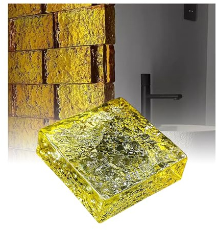 Rektangulärt glasblock med hög genomskinlighet, Glasblock Dekorativa Kristallklara Rektangulära Tegelstenar Värmeisolering 5,9x5,9x1,9 tum Flerfärgade(Yellow)