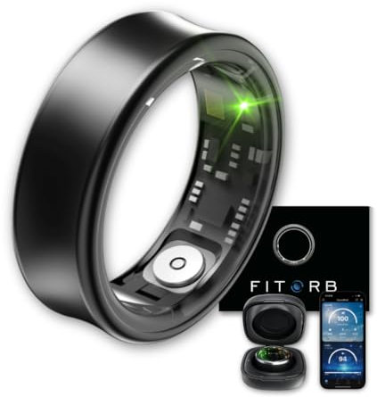 Fitorb Smart Ring Pro - Das Original. High-Tech Fitness- & Gesundheitsring, Schlafanalyse, 24/7 Aktivitätstracking. Temperaturmessung, Stress. Proberinge. (Neptun, Schwarz, 17,5 mm (7))