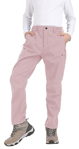 Djtnzdm Pantalon Ski Enfant Hiver Thermique Garçon Pantalons Imperméable Chaud Softshell pour Fille Doublé Polaire Enfant Outdoor Randonnée Rose 152-158
