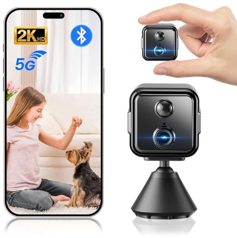 WeChip Mini Camera, 2K HD Wireless Indoor Security Camera, APP Control Nanny Cam with Night Vision, 2 Way Audio, Motion Detection, 21 Days Battery Life, SD/Cloud Storage Space