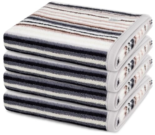 Ross 4er Set Handtücher Vita – Hochwertiger garngefärbter Walkfrottee 520 g/m², 50x100 cm, 100% Baumwolle – Weich, saugstark, pflegeleicht, mit Kordelaufhänger - Dunkelgrau/braun