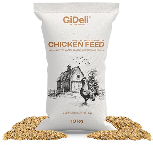 GiDeli Comida para pollos de 10 kg – Harina de ponedora alimento completo para pollos – Alimento para granos de aves de corral para un rendimiento óptimo y formación de huevos, mejor aceptación y