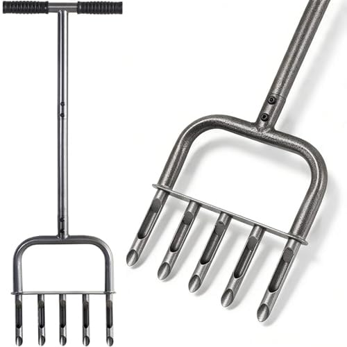 Jebosam Rasen Aerifizierer Geräte mit 5 Hohlspoon - Handaerifizierer Rasenlüfter, Garten Vertikutierer für Eine Verbesserte Rasengesundheit