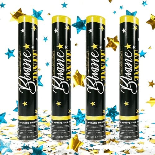 LYPPUL 4 PCS Konfettikanonen, 30cm Party Popper, konfetti Shooter, Konfettikanone Hochzeit, 5-8m Effekthöhe konfettikanone Biologisch Abbaubar für Geburtstagsfeiern Hochzeiten Silvester（Blauer Stern）