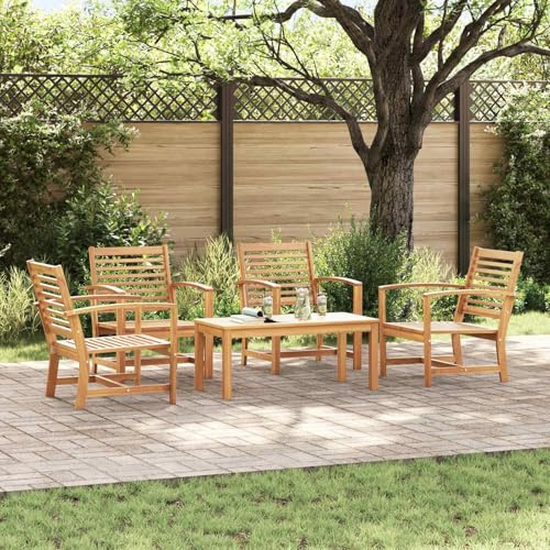 Massbinet Garten Lounge Set Gartenmöbel 4 Stuhl + 1 Tisch Natur und Creme Massivholz Akazie