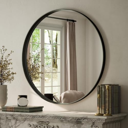 Kdtoll Espejo Redondo 120 cm – Espejo de Pared Moderno con Marco de Aluminio, Espejos Decorativos de Pared para Baño, Salón, Dormitorio y Recibidor, Diseño Minimalista y Elegante