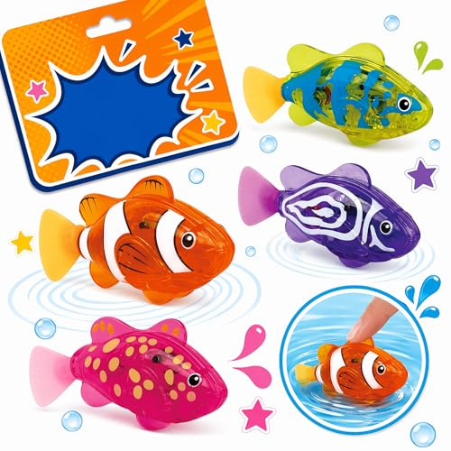 Robo Fish Swimming Fish Bath Toy,Robo Fisch Katze Spielzeug,Elektronischer Haustier Fisch, Robofisch mit Leuchtende,Robofische, Fischs Badewanne Elektrisch für Katzenpool Badewanne Aquarium (4 Stück)