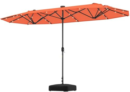 RELAX4LIFE Doppelsonnenschirm 400 x 200 cm, Sonnenschirm mit LED-Leuchten, Ständer & Kurbel, Gartenschirm Sonnenschutz UPF 50+, Marktschirm Groß, Terrassenschirm für Garten, Terrasse, Pool (Orange)