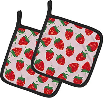 Caroline's Treasures Topflappen, Erdbeeren auf Pink, 1 Paar, 7,5 x 7,5 W, Mehrfarbig