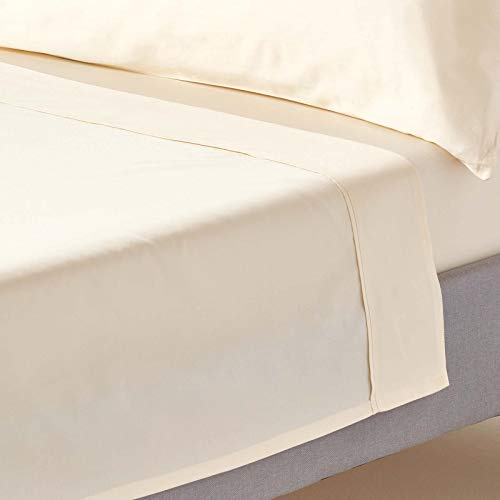 HOMESCAPES Bio-Bettlaken Creme-vanille 270x300 cm, Satin-Betttuch ohne Gummizug, Haustuch aus 100% Bio-Baumwolle