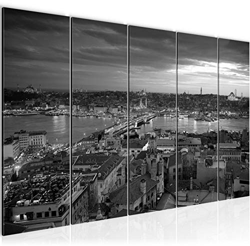 Runa Art Wandbild XXL Istanbul Türkei Wohnzimmer Schlafzimmer 200 x 80 cm Schwarz Weiss 5 Teilig - Made in Germany - 603155c