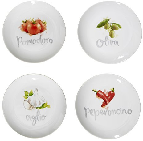Premier Housewares Italia Antipasti Plates, Porcelain, White, 19 x 19 x 2.2999999999999998 cm
