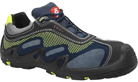 JORI Sicherheitsschuhe Harvey Low S3L, Damen und Herren, Leder, Kunststoffkappe (Leichter als Stahlkappe), leicht, sportlich 38, Schwarz-Blau-Gelb
