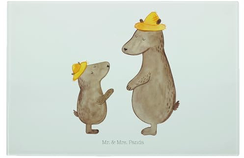 Mr. & Mrs. Panda Medium Glas Schneidbrett Bären mit Hut - Geschenk, Familie, Glasschneideplatte rutschfest, Vorbild, Oma, Vatertag, Glas Küchenbrett,