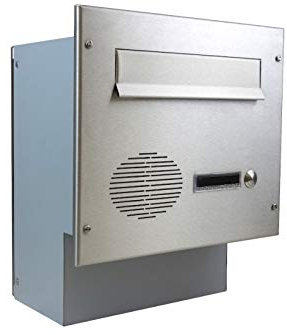 F-046 Edelstahl Mauerdurchwurf Briefkasten mit Klingel & Sprechsieb (Tiefe: 20 cm) - LETTERBOX24.de