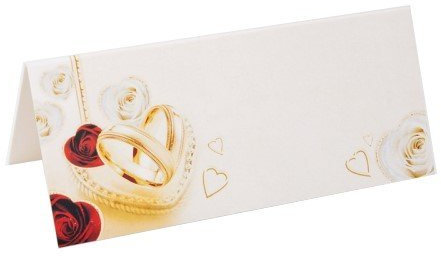P&D Platzkarten Tischkarten Namenskarten 25 Stück weiß rot- Herzen Ringe Rosen Platzhalter Hochzeit