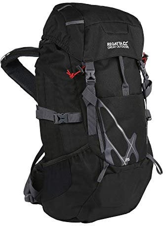 Regatta Kota Expedition gepolsterter reflektierender Rucksack für Reisen, Wanderrucksack, Schwarz, 25 Liter