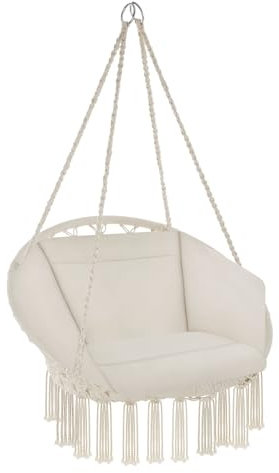 tectake® Hanging Egg Chair with Cushion, Suitable for Indoor Bedroom Decor as a Hanging Swing Chair or Outdoor Use as Balcony, Patio & Garden Furniture, Supports 150 kg - Beige