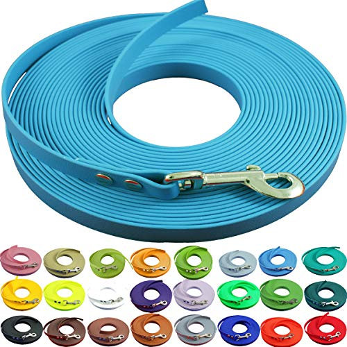 bio-leine leichte 9mm Biothane Schleppleine ohne Handschlaufe - 3 bis 25m I für kleine Hunde, 15m in Babyblau I schmutzabweisende & Wasserabweisende Hundeleine Leine