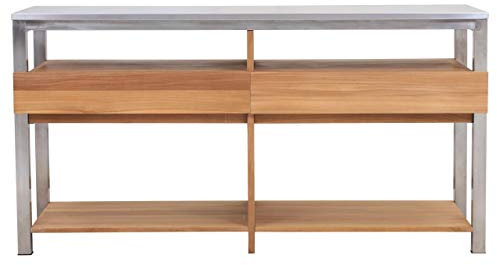 Teako Design 180 cm Arbeitstisch Rivera mit Edelstahl 2 Schieber Outdoorküche