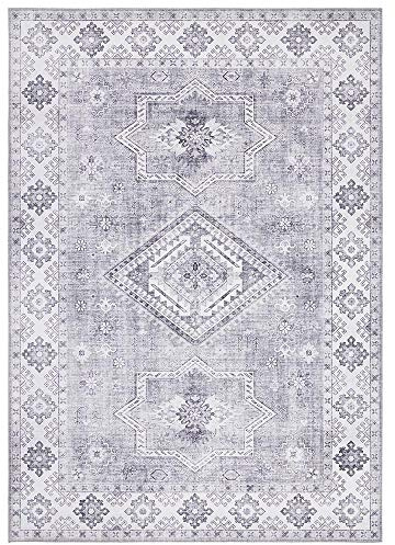 Nouristan Asmar Rug - Living Room Rug Orient Touch Detailed Pattern Floral Khep Pile Flat Weave Rug for Dining Room, Living Room, Bedroom - Graphite Grey, 80 x 200 cm