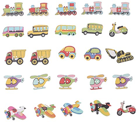 50 Holzknöpfe mit Cartoon-Motiven für Auto, LKW, Flugzeug, Boot, Knöpfe mit Löchern, zum Basteln, Nähen, Karten, Scrapbooking, verschiedene Farben, plastik, bunt, 50pcs