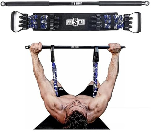 INNSTAR Verstellbares Bankdrück-Band mit Stange, verbesserte Push-Up-Widerstandsbänder, tragbares Trainingsgerät, Arm-Expander für Heimtraining, Fitnessstudio, Fitness und Reisen 105LB