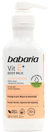 Babaria - Body Milk Vitamina E | Crema Corporal Hidratante Pieles Secas | Crema Hidratante 500ml | Crema Corporal Reafirmante Hidratación 24h