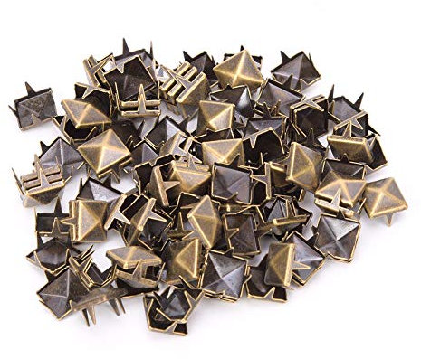 100 pièces Rivets en cuivre goujons carrés rivets à griffes accessoires de mode tête de clou Punk décoratif pour vêtements vestes ceintures(Bronze)