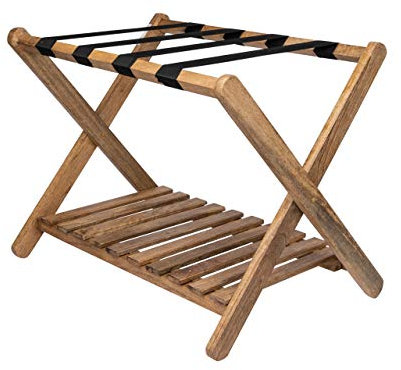 Penguin Home Koffer aus hochwertigem Mango-Naturholz-Finish, zusammenklappbar mit einfacher Montage, 2-stöckiger Koffer-Rack-Größe L67 x B47 x H50 cm