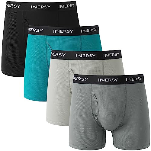 INNERSY Herren Unterhosen mit Eingriff Männer Boxershorts Atmungsaktive Hipster Trunks 4er Pack (XL, Schwarz/Blau/Dunkelgrau/Hellgrau)