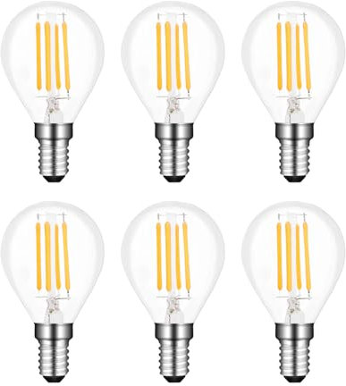 Akynite Glühbirne Tropfenform E14 4W LED Warmweiß 2700K, G45 Retro Stil, 400LM, 40W Glühlampe ersatz, Klein E14 Tropfen LED Klar Warmweiss für Dekorative Lampe, Nicht Dimmbar, 6er-Set